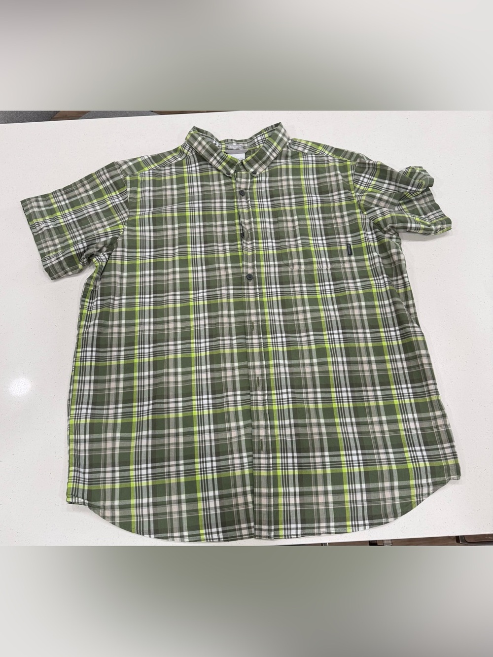 Columbia Olive and Lime Plaid Button-Down Shirt